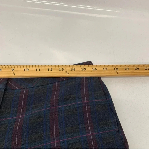 J Jill Bi Stretch Plaid Pants 12 Petite  Crop Blue Pockets Front Zip Preppy Work - Picture 9 of 11